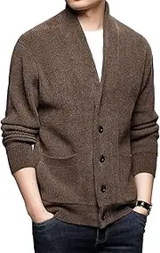 [Generic] Men's V Neck Cardigan Sweater Button Down Men Knitted Cardigan Sweater Lightweight Knit Men Buttons Pocket Cardigans