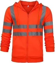 Construction Vest Reflective Clothing Road Work High Visibility Pullover Long Sleeve Hooded Sweatshirt Hoody Reflective Zipper Tops Safety Vest mesh (Color : Red, Size : XL)