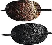 Beavorty 2pcs Leather Hair Clip with Stick Vintage Bun Hairpin Oval Shape Hair Bun Holder Ponytail Holders Hair Accessories for Wome Girl Thick Hair