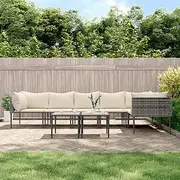 Patio Furniture Sets 8 Piece Garden Lounge Set with Cushions Grey Poly Rattan