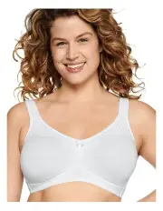 [Naturana] Wide Strap Wirefree Cotton Bra with Lace in White