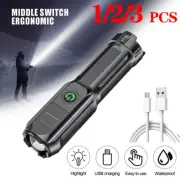 1-3 Pack Rechargeable LED Flashlight Tactical Super Bright Torch Zoomable