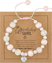 [ViEinkaufen] Bracelets for Teenage Girls, Pink Imitation Pearl Bracelet Gifts with Heart Charm, One Size, Imitation Pearl, No Gemstone