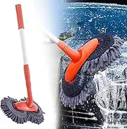 Rotating Car Mop, Long Handle Car Wash Brush, Double Head Telescopic Car Wash Mop with Microfiber, Windshield Cleaner, Caravan Accessories for Car Washing and Cleaning (1pcs)