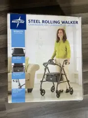 Burgundy Medline Steel Folding Rollator Walker With Wheels Brand New in Box