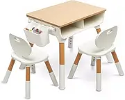 Xoxomeg Kids Table and 2 Chairs Set, Height Adjustable Toddler Table and Chair Set for Ages 2-8, Built-in Storage, Modern Design for Kids Arts, Homework & Play Suitable for Classrooms, Daycare, Home