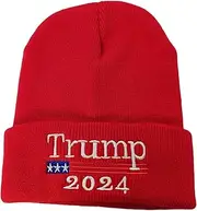 [MEISHIMEIKE] Trump 2024 Beanie Hats MAGA Make America Great Again Embroidered Skiing Warm Hat Donald Trump Cap Knit Hats for Men Women
