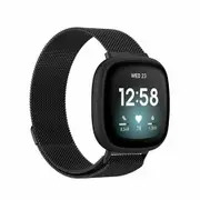 For Fitbit Versa 4 /Versa 3 Replacement Band Milanese Magnetic Wristband Watch Strap (Black-Large Size)