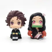 2PC Demon Slayer Tanjiro Nezuko Chibi Figurine Anime Car Gift 10cm
