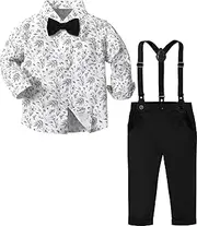 [A&J DESIGN] Toddler Formal Outfit Boy with Suspender Baby Dress Clothes Kids Set 12 Months-6 Years, Shirt & Pants & Bow Tie