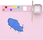 Silicone Painting Mat 20 x 16 inch Large Silicone Artist Mat with Paint Tray and Removable Water Cup Non Stick Silicone Craft Mat for Painting Resin Casting DIY Creations (Light Pink)