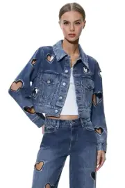 alice olivia Jeff Embellished Cropped Denim Jacket $550 SZ L