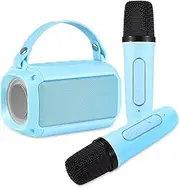 Karaoke with 2 Wirel Microphones Portable BT Speaker Rechargeable 5W Changing Lig ng Handheld Mic Karaoke Speaker s for Girls Boys Birthday Party Home KTV Set Blue 12.2x7.2x7.5cm