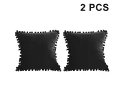 Throw Pillow Covers with Pom-poms Soft Particles Velvet Solid Cushion Covers 45X 45cm for Couch Bedroom Car, Pack of 2 - Black