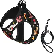Cute Rooster Chickens print Dog Harness and Leash Set, Reflective Adjustable Puppy Vest for Small Medium Large Dogs, Cats