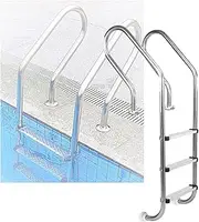Swimming Pool Ladder, Pool Stainless Steel Step with Extended Curved Armrest,Pool Pedal Ladder 2/3 Steps, for Indoor Pool Outdoor Pool(3-Steps1.2mm)