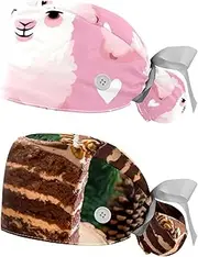 [YTYVAGT] 2-Pc,Nurse Scrub Caps,Scrub Hats with Buttons and Cotton Sweatband,Camel Pink Llama Cloud Love