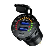 Waterproof Car Motorcycle Charger Dual USB Phone GPS Fast Charge LED Voltmeter (for: Morris)