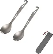 Titanium Spork 2PCS (Spoon Fork) with Bottle Opener, Ultralight Titanium Tableware Portable Outdoor Camping Picnic Spoon Cutlery