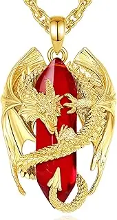 [INFUSEU] Dragon Necklace with Healing Crystal Stone for Men Women, Fantasy Meets Fashion