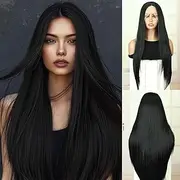 PHOCAS 13 * 3 Long Straight Lace Front Wig 28'' Long Black Wig Synthetic Lace Front Wig Pre Plucked Free Part for Women