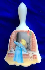 FENTON LARGE BELL CHRISTMAS FANTASY “EXPECTATION” FIREPLACE AMY S. SIGNED NIB