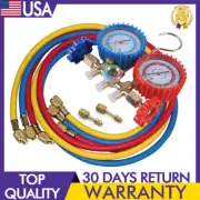59in R-12 R21 Dual Manifold Diagnostic Gauges 3-Colors Coded Charging Hoses HVAC