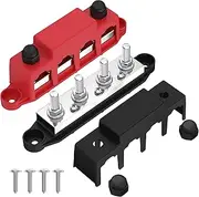 Joinfworld 400A Power Distribution Block 12V Bus Bar with 4 x 5/16" (M8) Studs Battery Copper Bus Bar 48V DC Marine Terminal Block for Automotive Car Solar - Negative&Positive