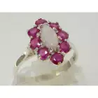 Solid 925 Sterling Silver Natural Opal & Ruby Womens Cluster Ring