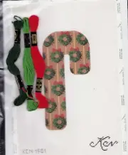 Needlepoint Canvas Hand Painted Christmas Wreath Candy Cane & Threads KCN1501