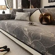 Flowers Retro Chenille Couch Cover, Sofa Cover for Loveseat/3 Cushion/L Shaped/Chaise Lounge/Sectional Couch, Washable Non Slip Slipcover for Dogs Cats, All Seasons (Gray,90 * 70cm)