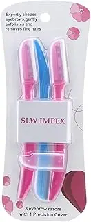 SLW IMPEX Professional Hair Clippers, 3pcs, Eyebrow Razor, Facial Razor, Dermaplaning Razor, Womens Face Razor Peach Fuzz Remover Stainless Steel Blades, for Women, Pink/Blue