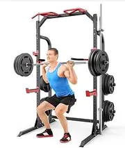 SunHome Power Cage Squat Rack with Pull Up Bar & Dip Bar, Adjustable Power Zone Rack Stand Barbell Rack for Weight Plate and Olympic Bar Storage Home Gym