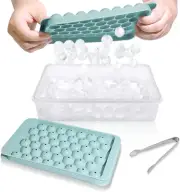2-Pack Round Ice Cube Trays with Lid & Bin – Freezer Ice Container, Blue, 0.8"