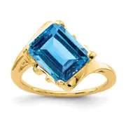 14K Yellow Gold 10x8mm Emerald Cut Blue Topaz ring
