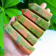 3''Natural Unakite Obelisk Tower Gemstone Crystal Wand Tower Bar Home Decor Gem