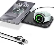 2 in 1 Wireless Charger Pad, 15W Fast Wireless Charging Stiaton for Samsung Galaxy S24/S23/S22/S21/S20/S10/S9,Note 20/10/9, Galaxy Buds Pro/Live, Galaxy Watch 7/6/5 Pro/5/4/3/Active 2, Black