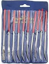 140mmX3mm Diamond Riffler File Set with red plastic handle Pack of 10Pcs