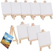 HOODANCOS 12Sets Mini Canvas Easel with Wooden Art Boards Blank White Canvas Panels for Painting Projects Easy to Carry for Art Hobbies and Crafts