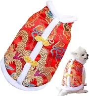 New Year Dog Dragon Robe Costume, Year of The Dragon Dog Costume Cheongsam Outfit of The Tang Dynasty Chinese Style New Year Coat for Small Medium Dogs