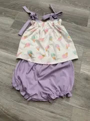 NWT James & Lottie Girls Tie Top Knit Bloomer Set Ice Cream Lavender 3T
