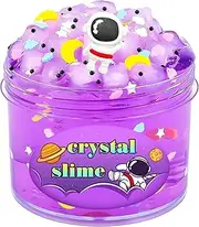 Premade Spaceman Crystal Slime Pack, Purple Clear Glossy Slime Kit with Spaceman Charm, Exquisite Sticker, Birthday Gifts School Prizes Party Favors Toy, Made by Afofall