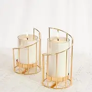 ikare Vintage Candle Holder Set of 2, Pillar Gold Candle Holder with Glass Shade, Decorative Tealight Candles for Table Centerpiece, Wedding, Party, Christmas Decor