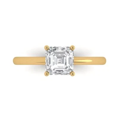 1.0Ct Asscher Cut White Sapphire Solid Gold Solitaire Engagement Promise Ring