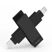 iXflash MFi 128GB iPhone iPad Flash Drive Photo Stick Lightning USB-C Black