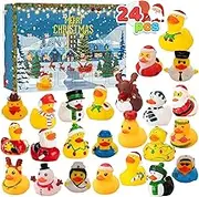 LATERN 2024 Advent Calendar, 24 Days Christmas Countdown with 24 Rubber Ducks, Funny Duckie Bath Toy for 3 to 9 Years, Children's Party Gift, Christmas Decoration (32 cm x 22 cm)