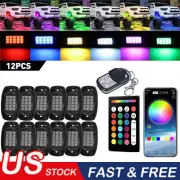 12PCS RGB LED Rock Lights Kit Underbody Neon Music Light Bluetooth APP Control