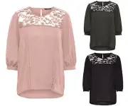 ONLY Damen Bluse Tunika Shirt onlVENICE 3/4 TOP WVN Spitze blau schwarz rosa NEU