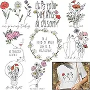 8 Sheets Motivation Flowers Iron On Transfers for T Shirts Women Clothing - Flowers Htv Heat Transfer Vinyl Iron On Decals Patches Design - Stickers for T-Shirts Women Clothing Pillows