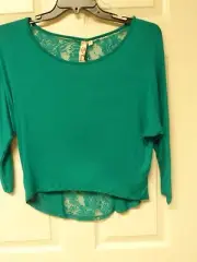 Only Sky Lace Back Womens Only Sky Turqoise Green Blue Shirt Blouse Med NWT!